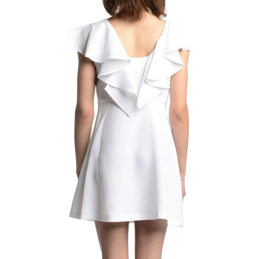BCBGeneration Optic Whit Ruffle Back Dress